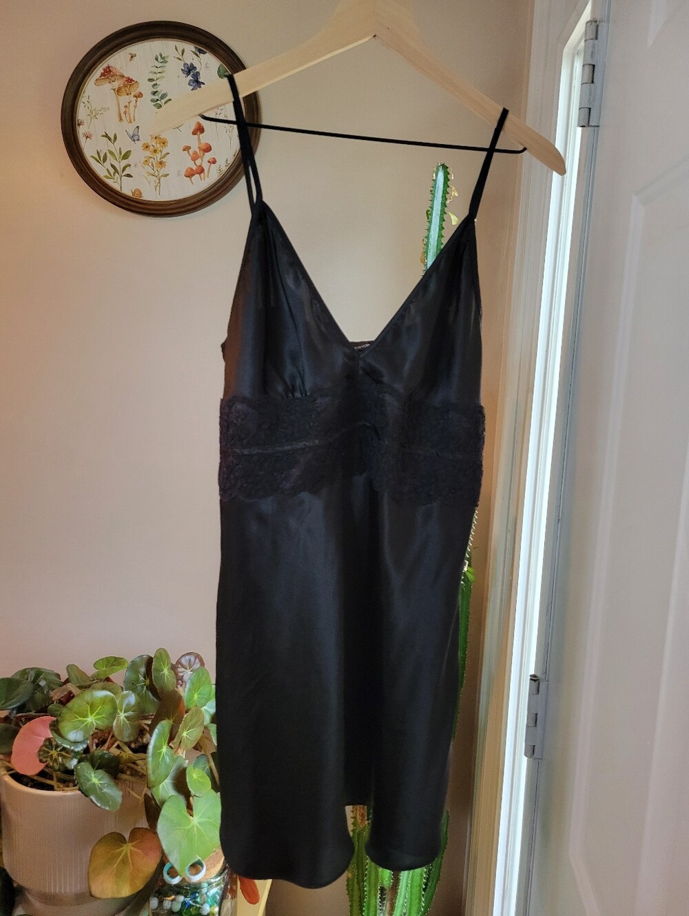 Jones New York Satin Slip Black‎ Lace Brocade Detailing Nightgown Dress, Size XL
